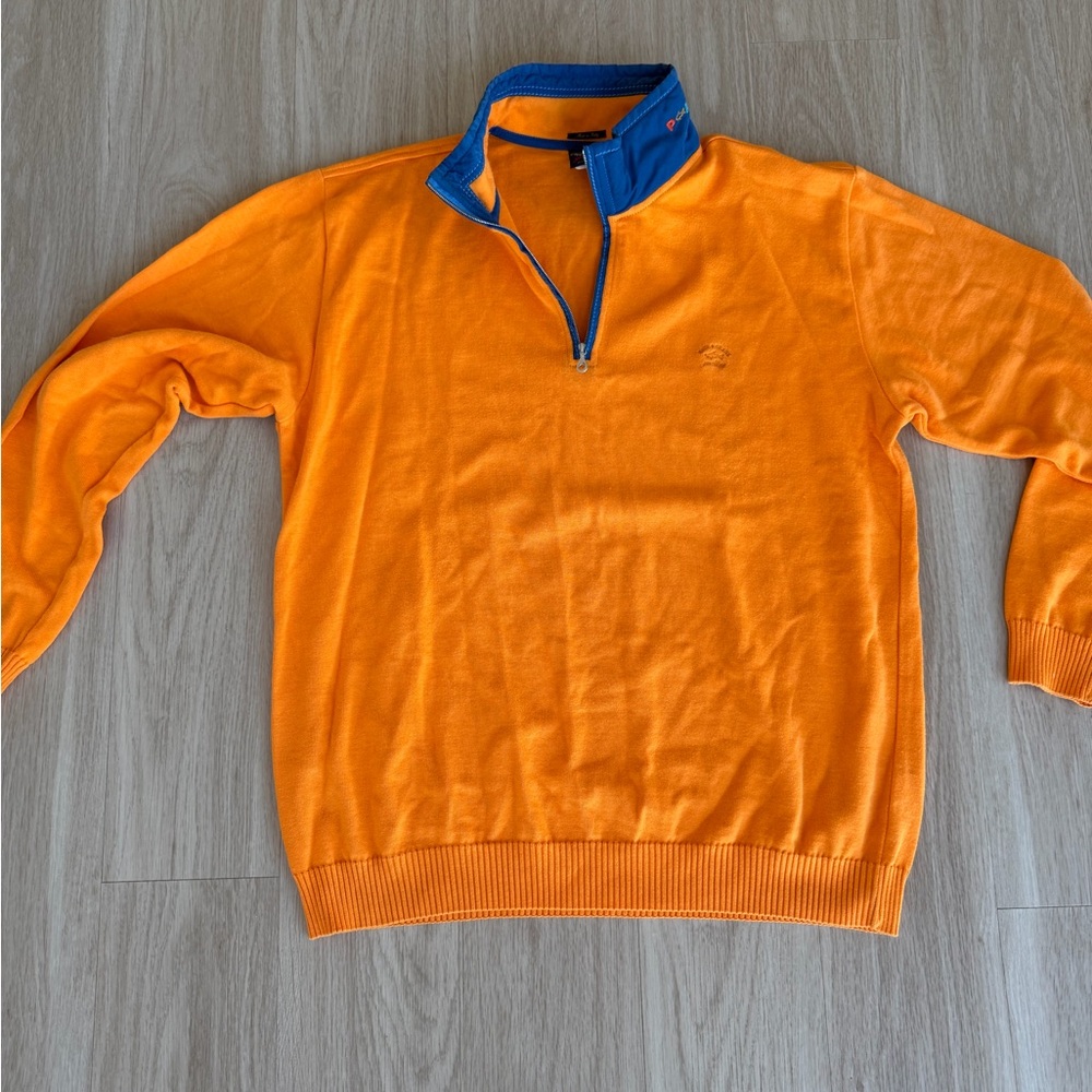 Paul & Shark Orange Zip-Up Sweater with Blue Trim